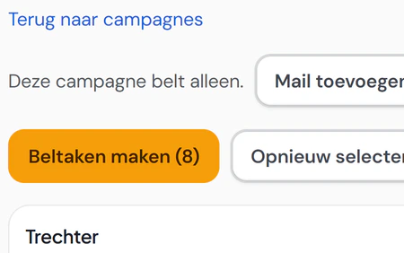 Een belronde in Fikst: acht klanten in de campagne, de trechter van benaderd tot gewonnen en de beller met de beltaken.